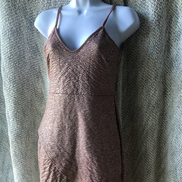 PrettyLittleThing mauve/gold glitter bodycon dress - Picture 2 of 6